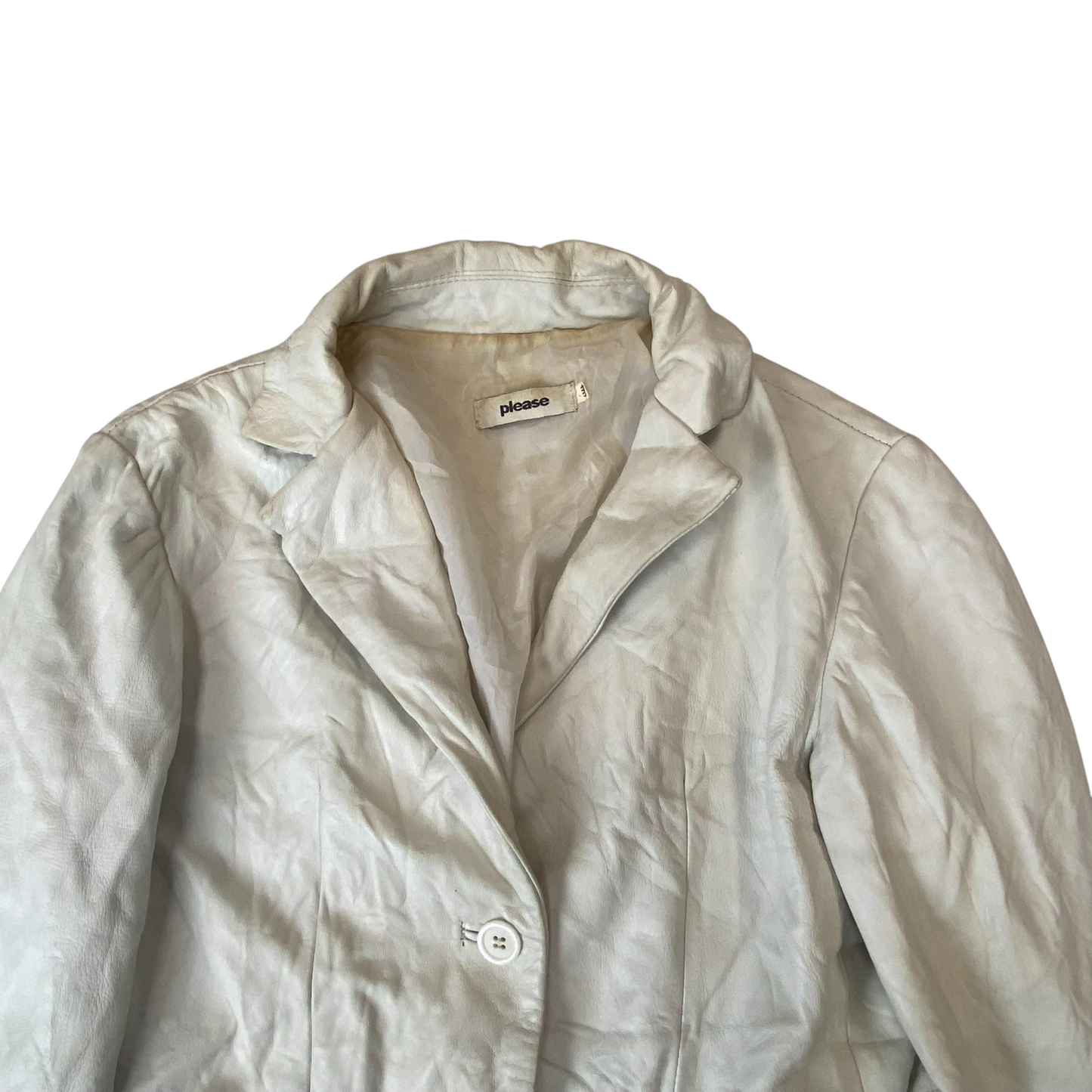 Please Blazer Jacket Womens Small White Genuine Leather Single Breasted Notch