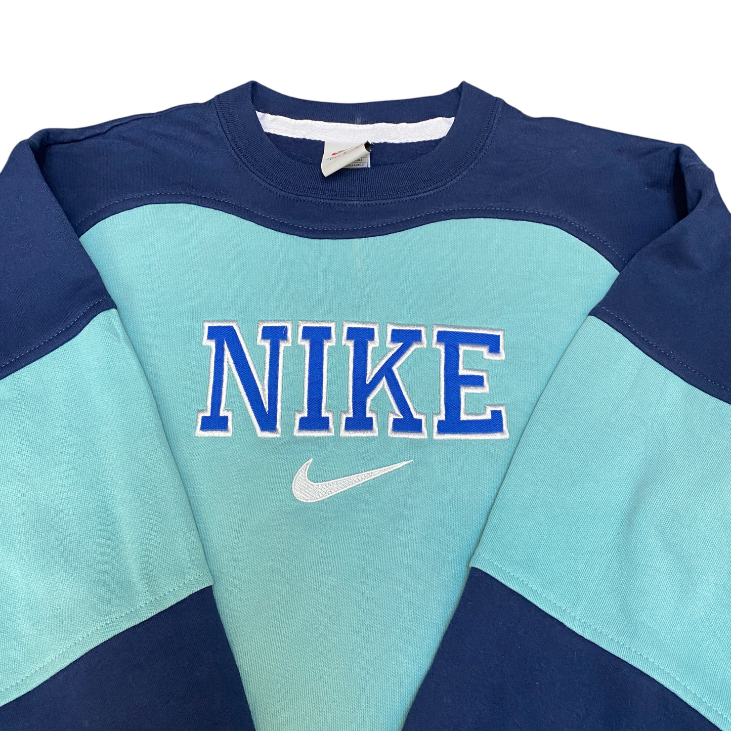 Nike Reworked Sweatshirt Mens M Navy Blue Embroidered Spellout Logo Vintage Y2K