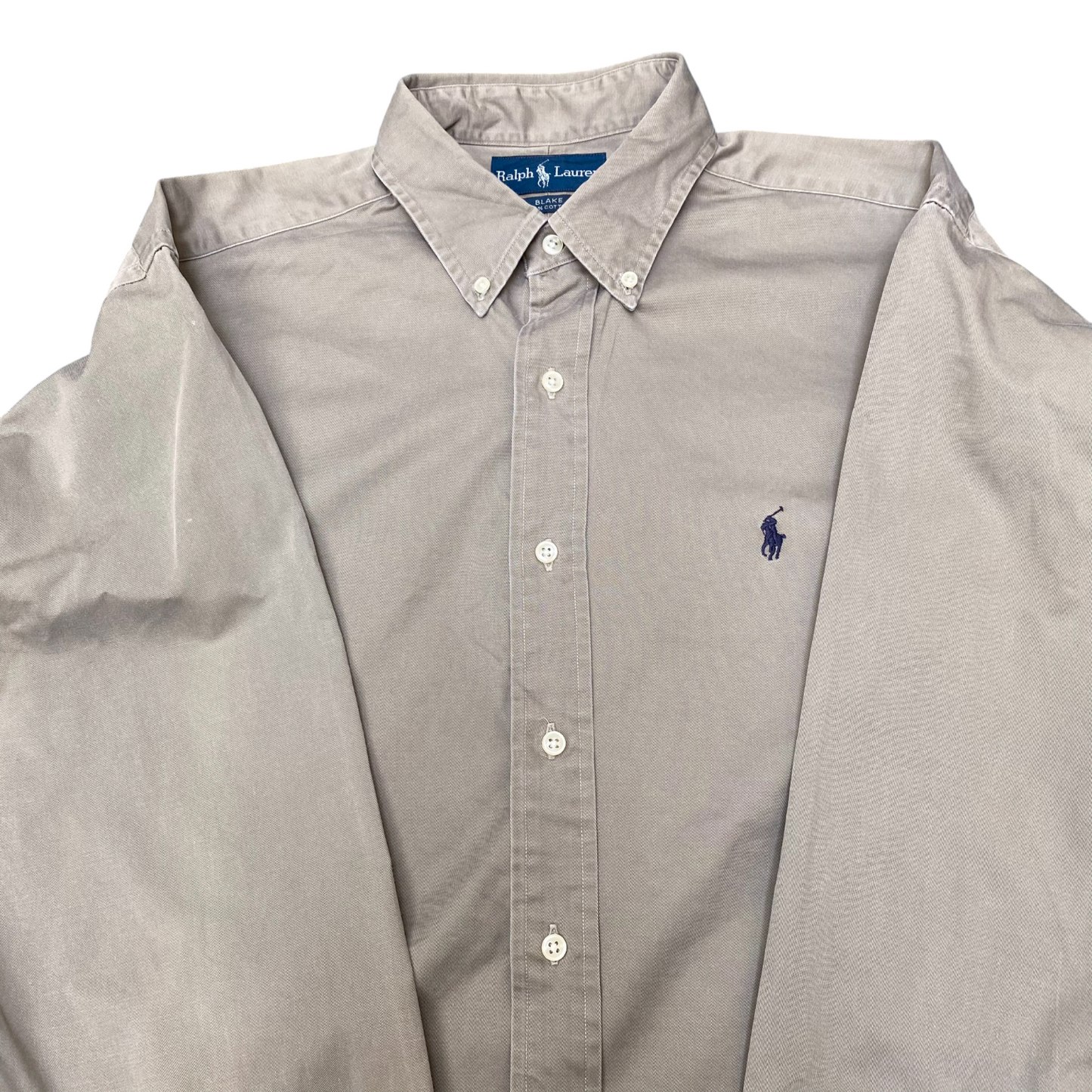 Ralph Lauren Shirt Mens L Grey Blake Long Sleeve Blue Pony Logo Button Down