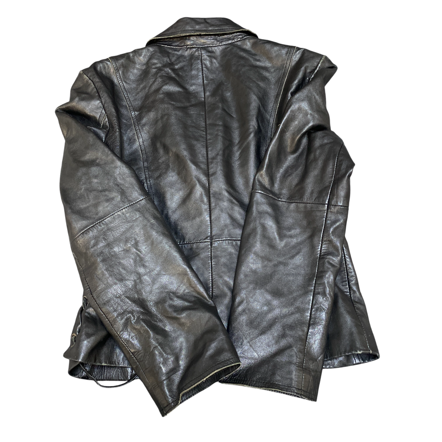 Blacky Dress Leather Blazer Jacket Womens M Black Notch Lapel Single Breasted