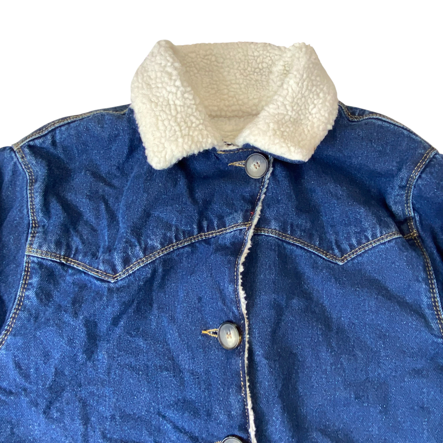 Womens Trucker Jacket Medium Blue Denim Sherpa Lined Long Sleeve Button Front
