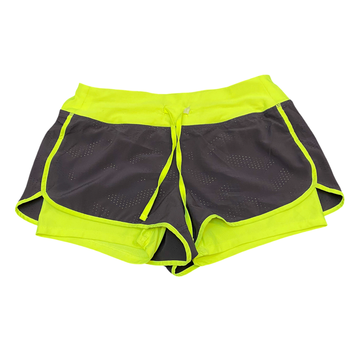 Running Sprinter Shorts Womens Small Grey Green Brief Liner High Waist Drawstrin