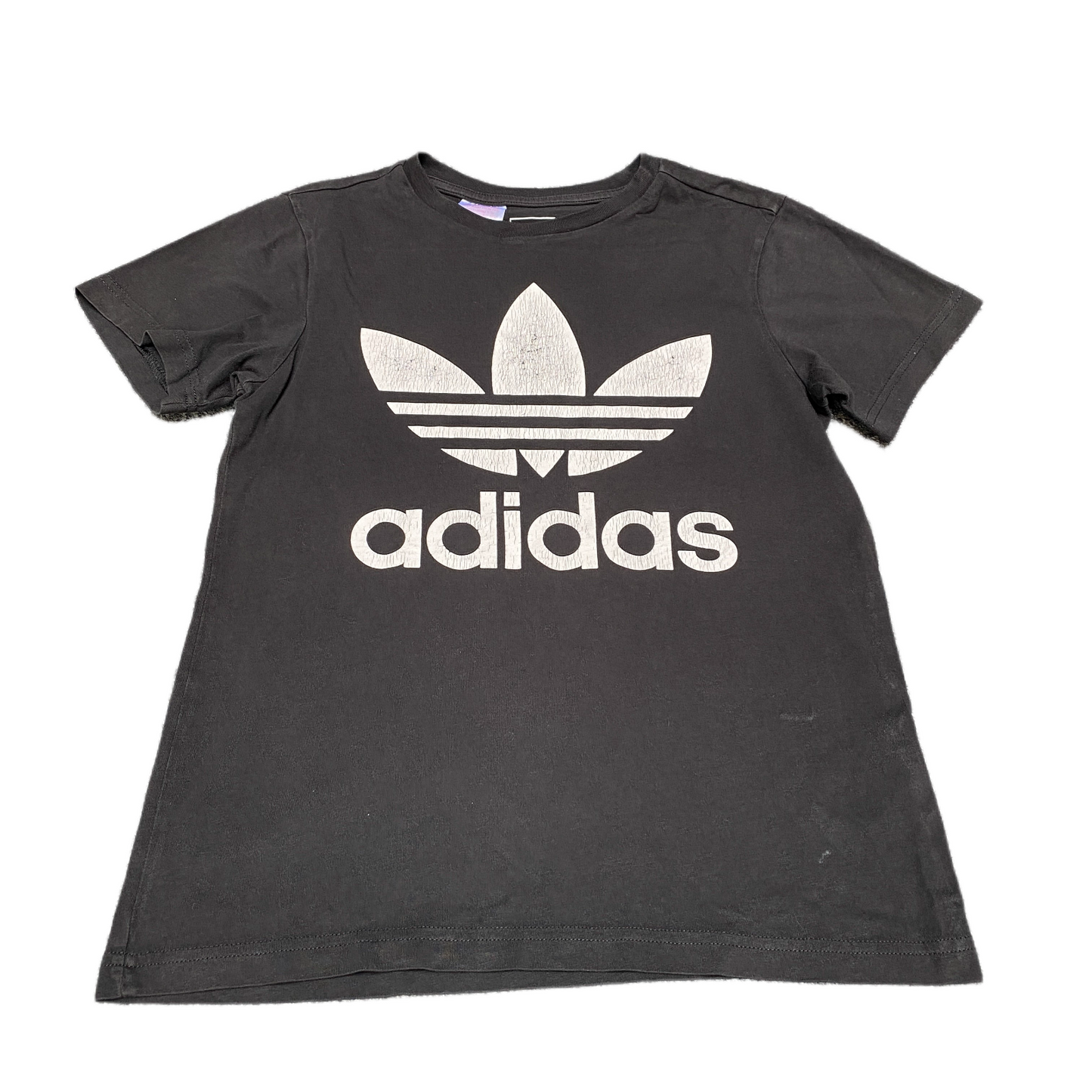 Adidas Originals T-Shirt Boys XS Black White Trefoil Logo Short Sleeve Crew Neck