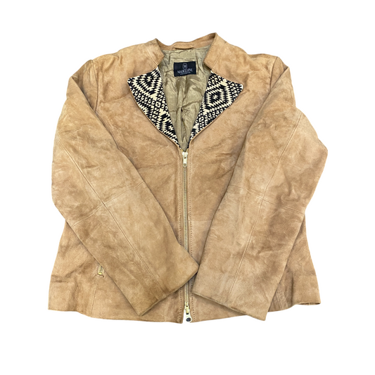 Madeleine Suede Leather Biker Jacket Women Medium Brown Lined Boho Collar Zip Up
