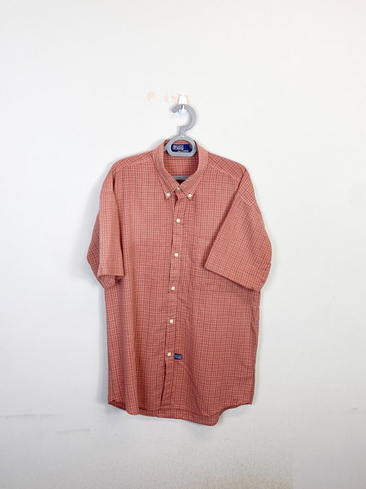 Ralph Lauren Shirt Men Large Orange Checkered Cotton Collared Casual Button Down