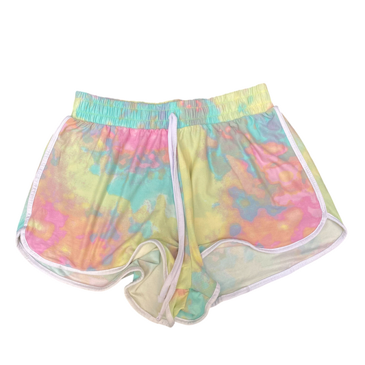 Running Sprinter Shorts Women Large Multicoloured Tie Dye Drawstring Dolphin Hem