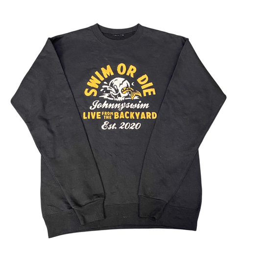 Johnnyswim Sweatshirt Mens Small Black Swim OR Die Skull Graphic Crew Neck