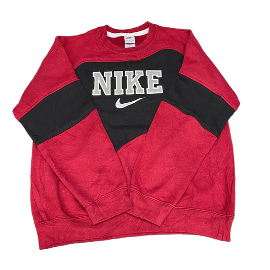 Nike Reworked Sweatshirt Mens S Red Black Embroidered Spellout Logo Vintage Y2K