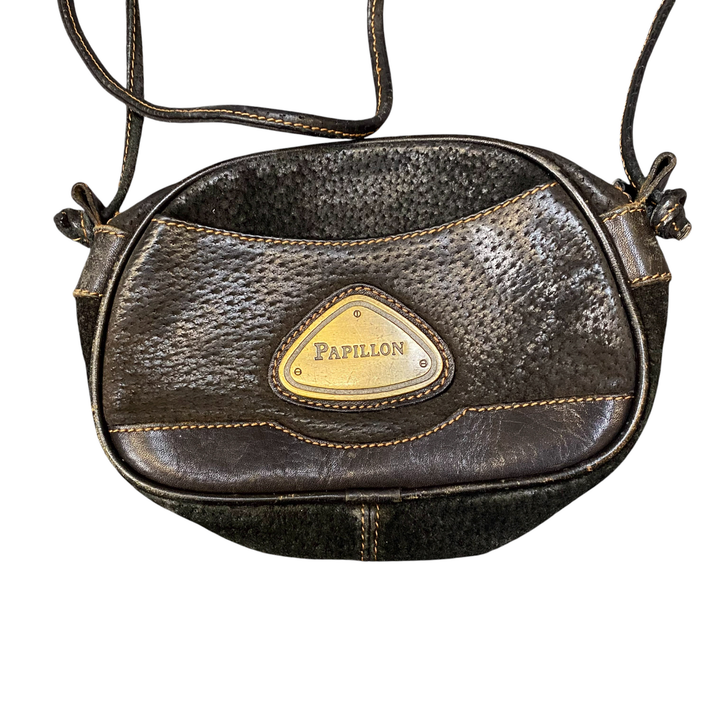 Papillon Crossbody Bag Womens Dark Brown Leather Classic Thin Strap Zip Closure