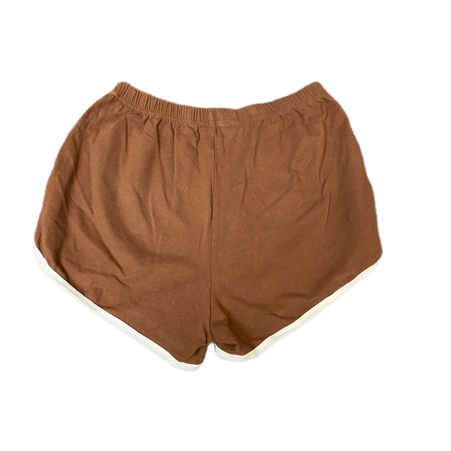 Running Sprinter Shorts Womens L 25" Waist Brown White Gym Workout Dolphin Hem