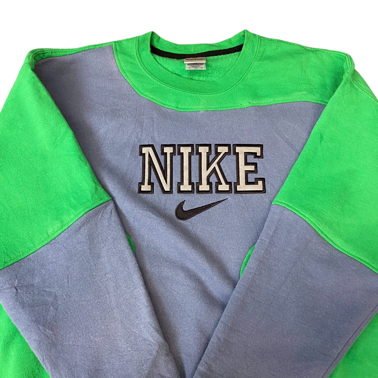 Nike Reworked Sweatshirt Men XL Green Blue Embroidered Spellout Logo Vintage Y2K
