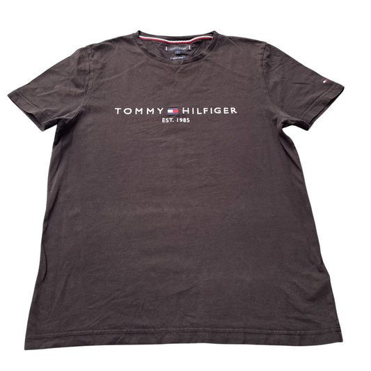 Tommy Hilfiger T Shirt Mens Medium Black Short Sleeve Spellout Logo Crewneck Tee