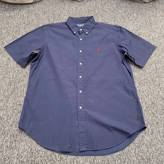 Ralph Lauren Shirt Mens L Navy Pony Logo Short Sleeve Classic Fit Button Down