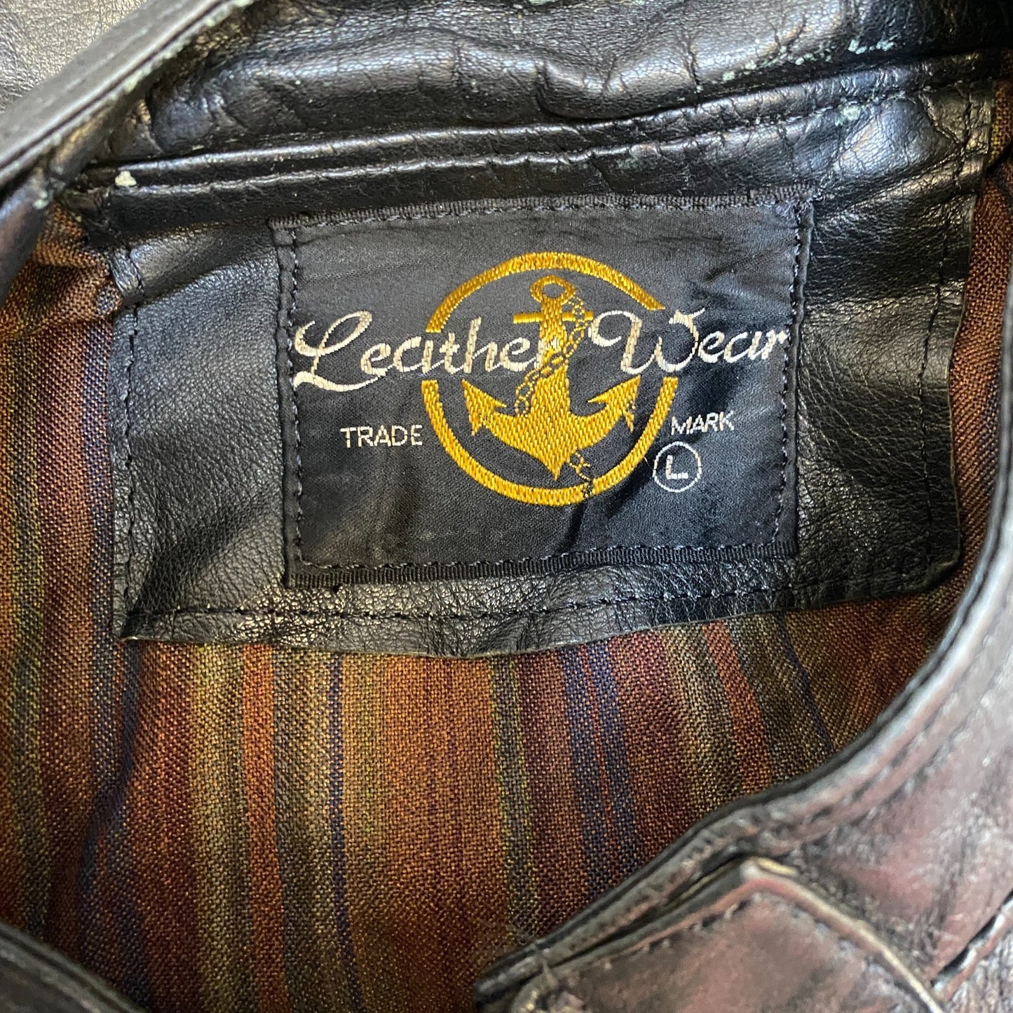 Leather Wear Biker Jacket Mens L Black Classic Long Sleeve Band Collar Full Zip