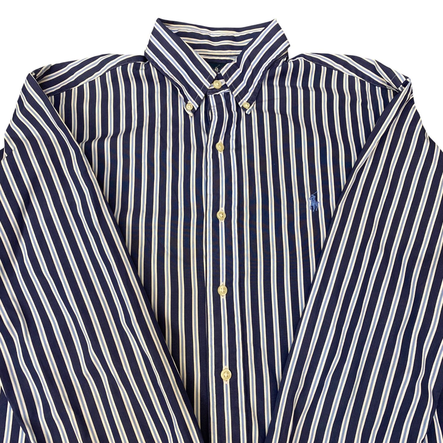 Ralph Lauren Shirt Mens M Blue Striped Classic Fit Long Sleeve Pony Button Down