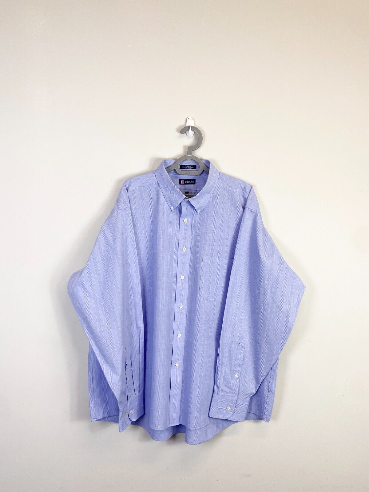 Chaps Shirt Men XL Blue Striped Cotton Cassic Fit Long Sleeve Casual Button Down