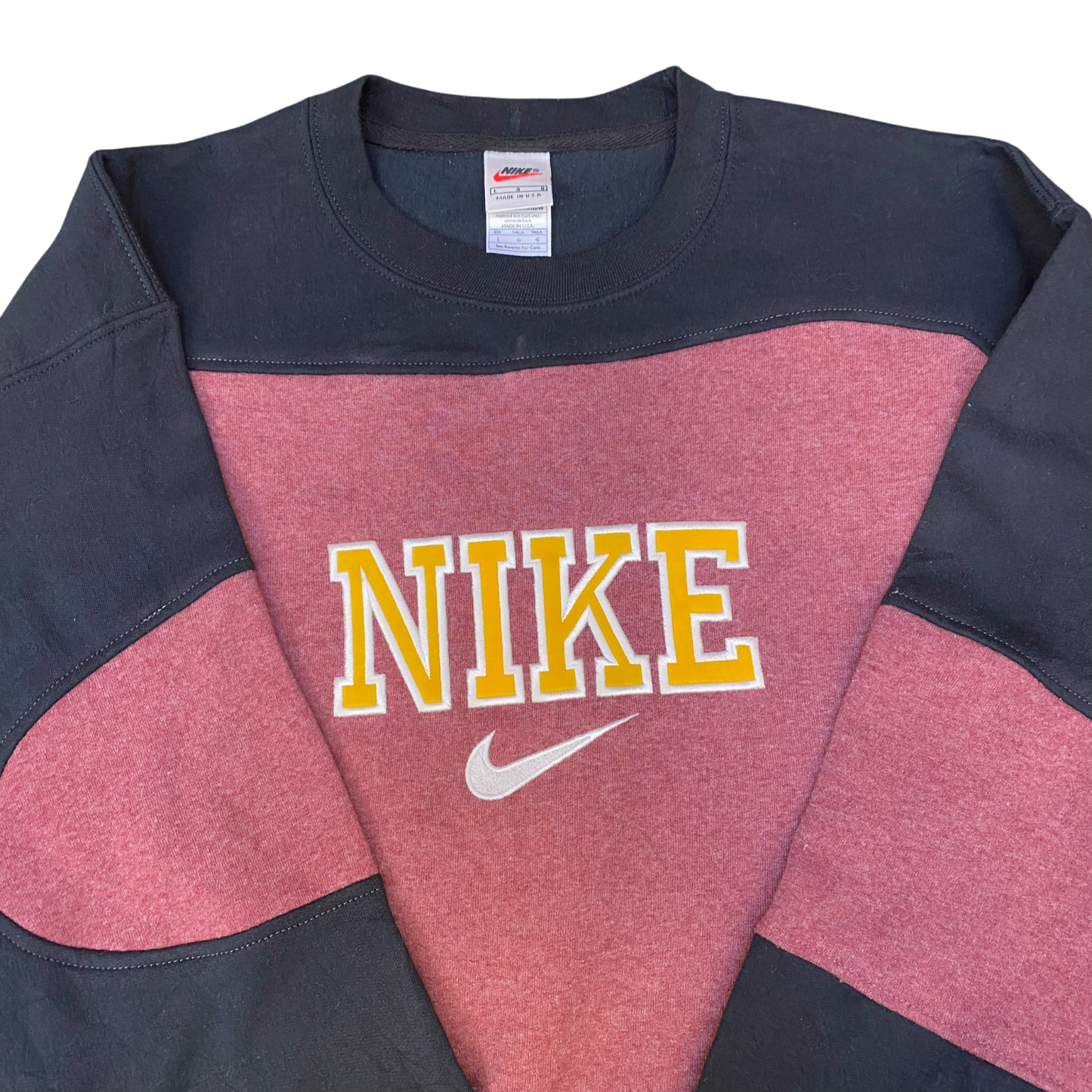 Nike Reworked Sweatshirt Mens Large Black Pink Embroidered Spell Out Logo Y2K