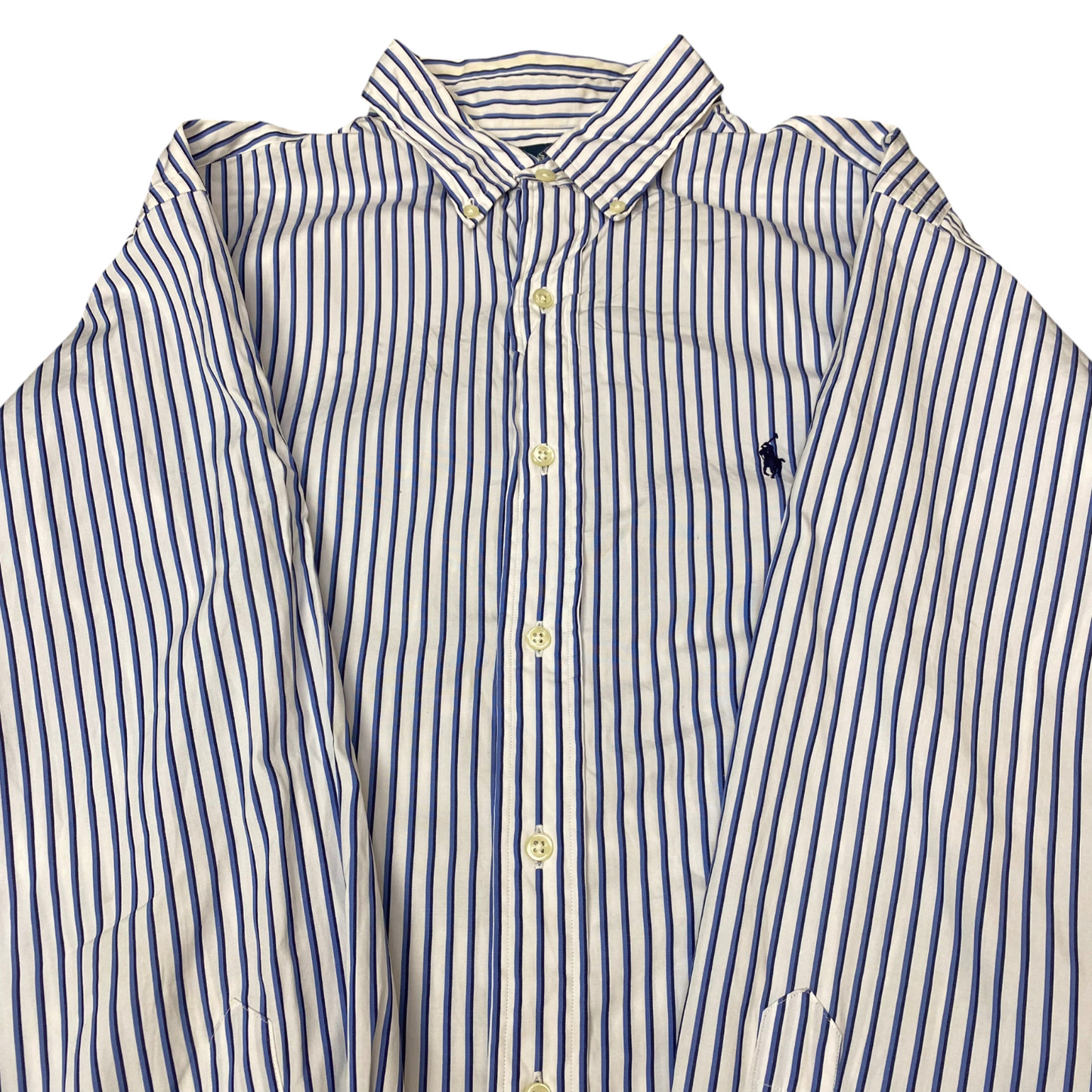 Ralph Lauren Formal Shirt Mens L White Blue Striped Classic Fit Button Down