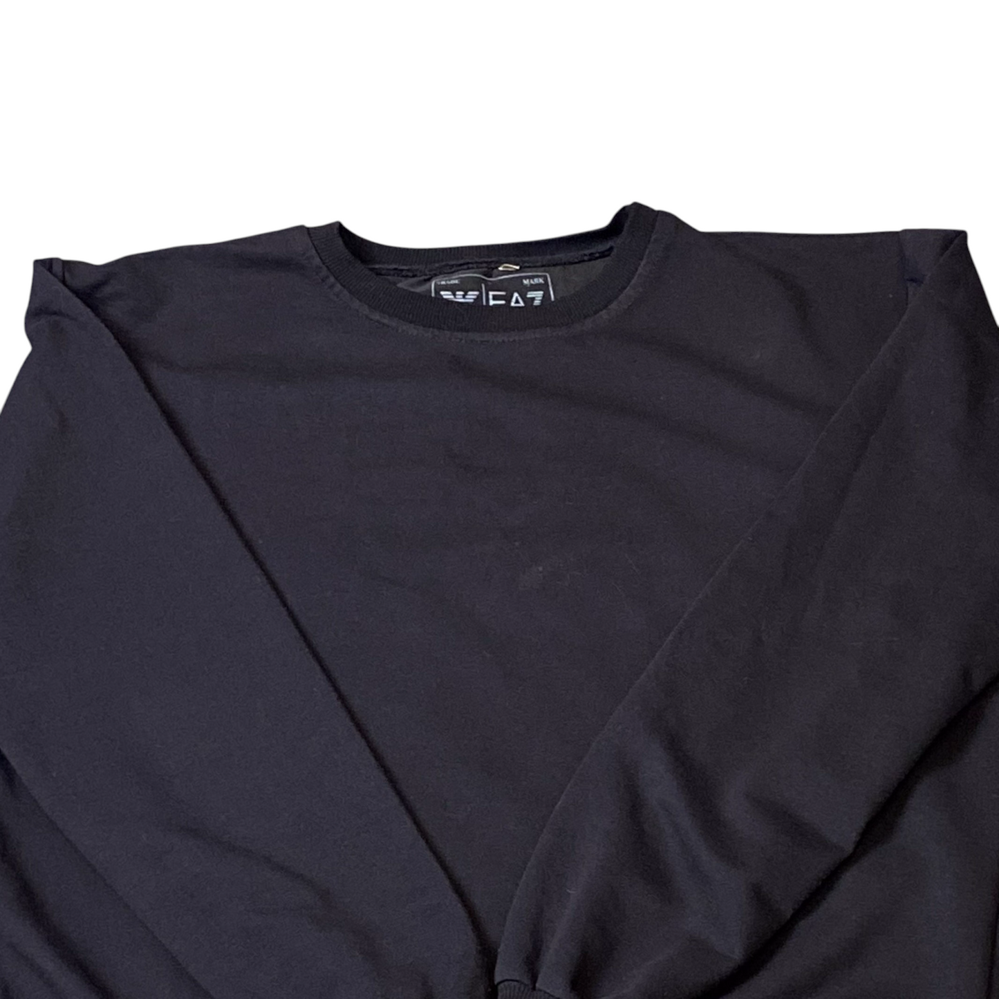 EA7 Sweatshirt Mens Large Black Long Sleeve Crew Neck Ribbed Hem Pullover Y2K