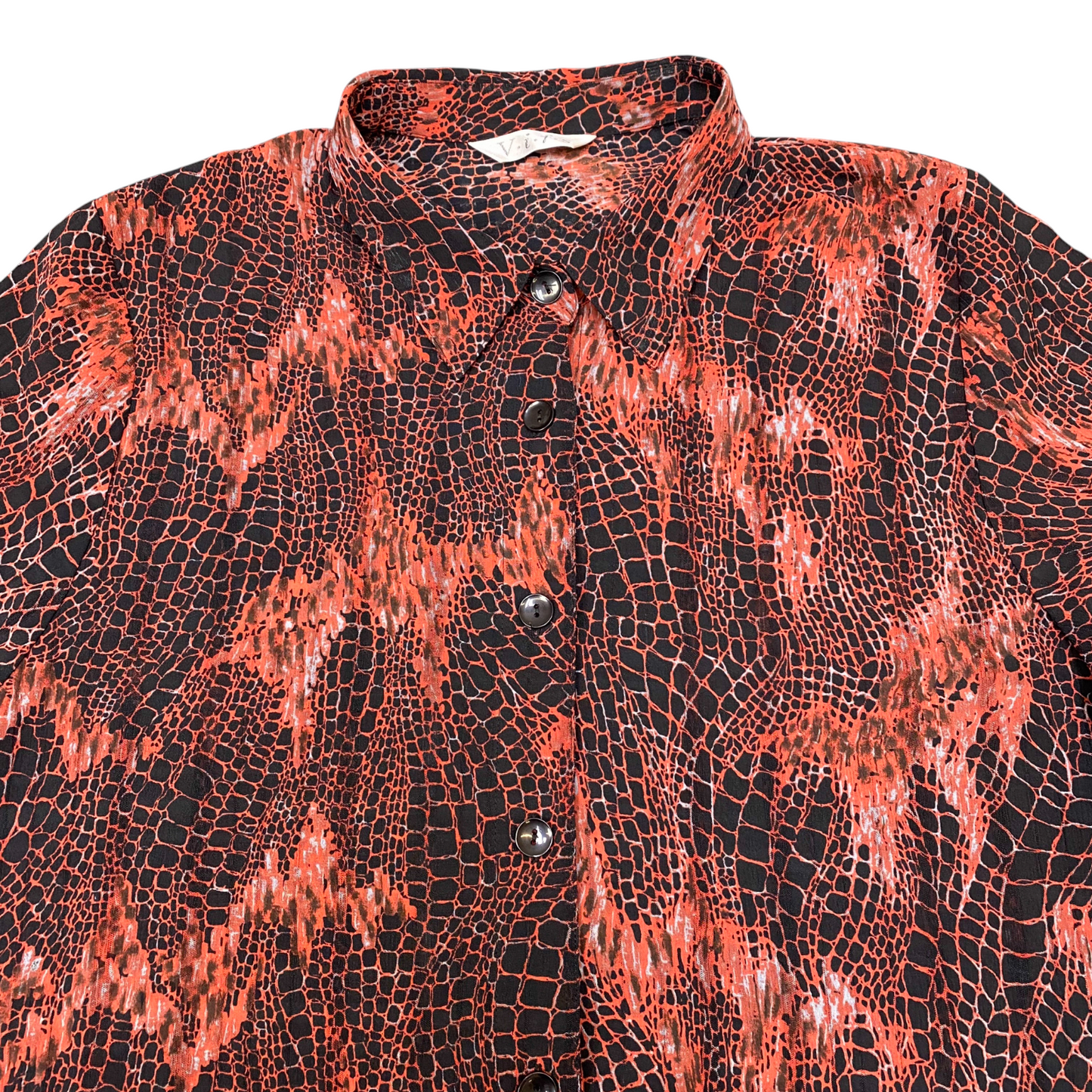 Shirt Top Womens L Red Snake Print Collared Short Sleeve Button Down Outdoor