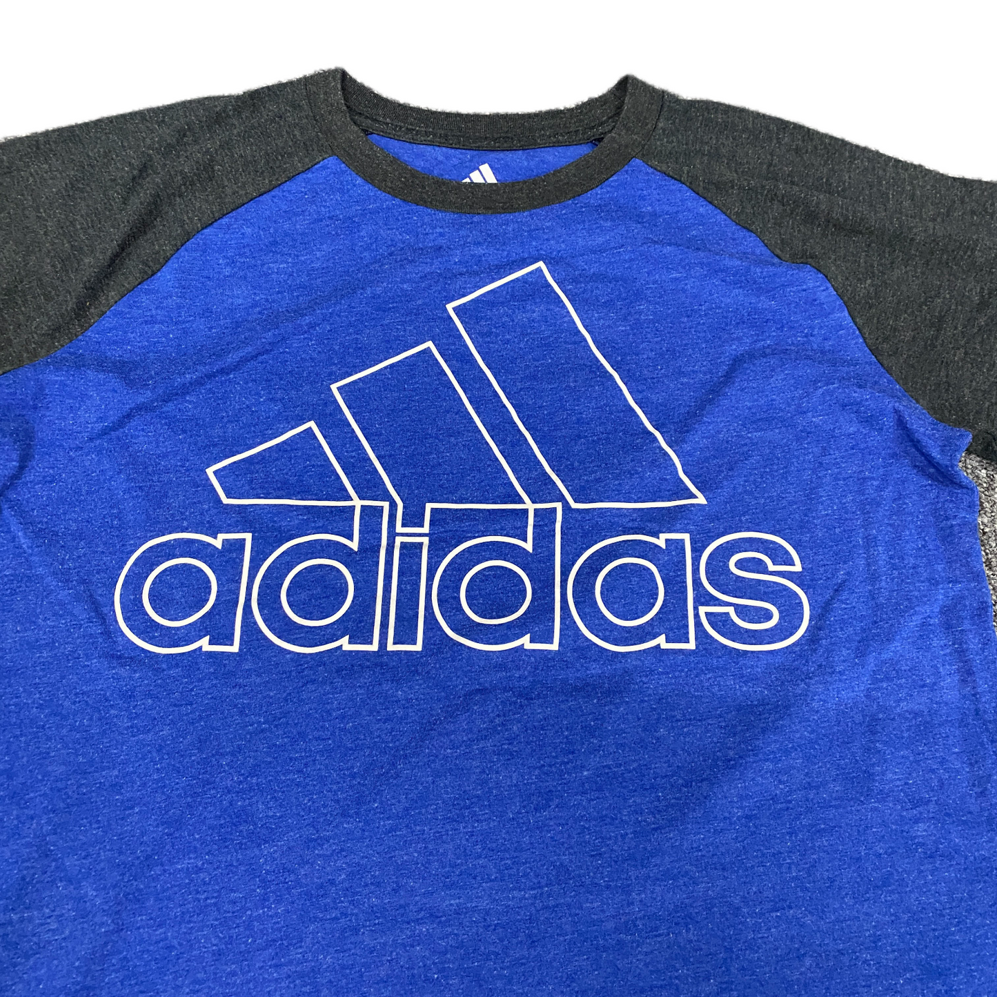 Adidas T-Shirt Girls M Blue Black Graphic Logo Short Sleeve Crew Neck Pullover