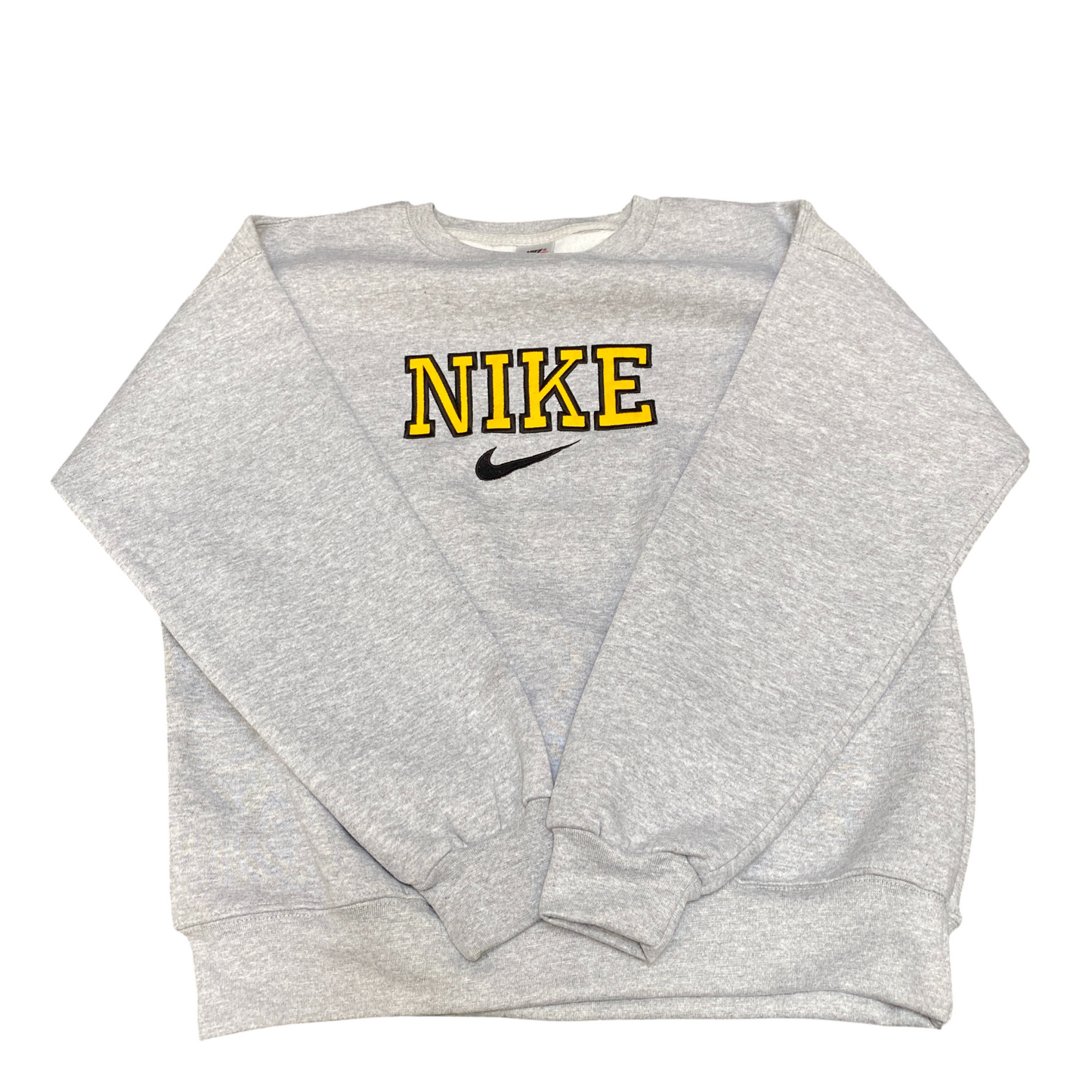 Nike Reworked Sweatshirt Mens Medium Grey Embroidered Spellout Logo Vintage Y2K