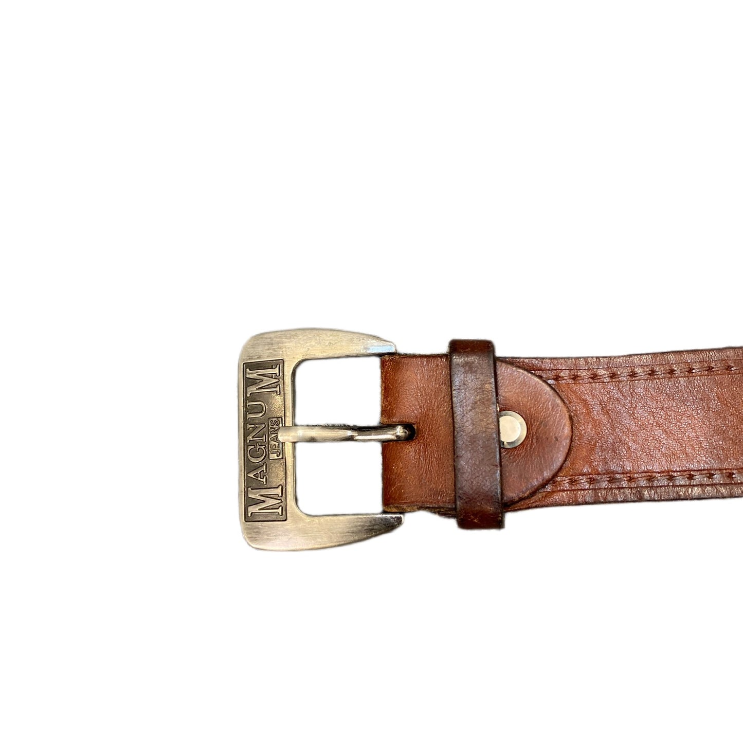 Magnum Jeans Waist Belt Mens Brown Leather Adjustable Silver Buckle 51.5 Inches