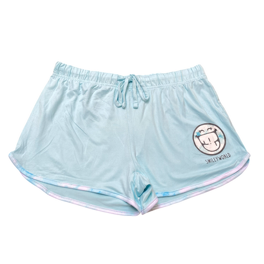 Smiley World Sprinter Running Shorts Womens 28W Blue Logo Elastic Waist Athletic