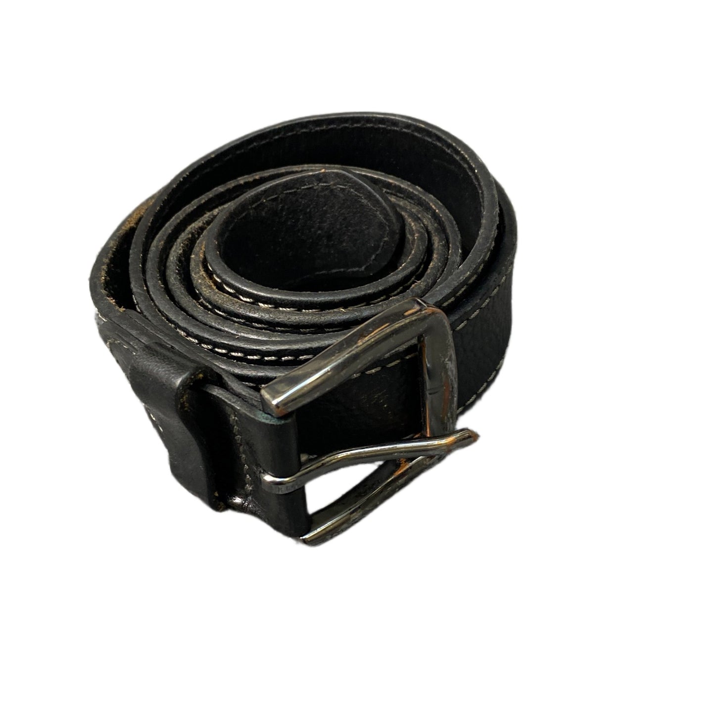 Waist Belt Mens Black Textured Leather Adjustable Silver Pin Buckle 51.5 Inches