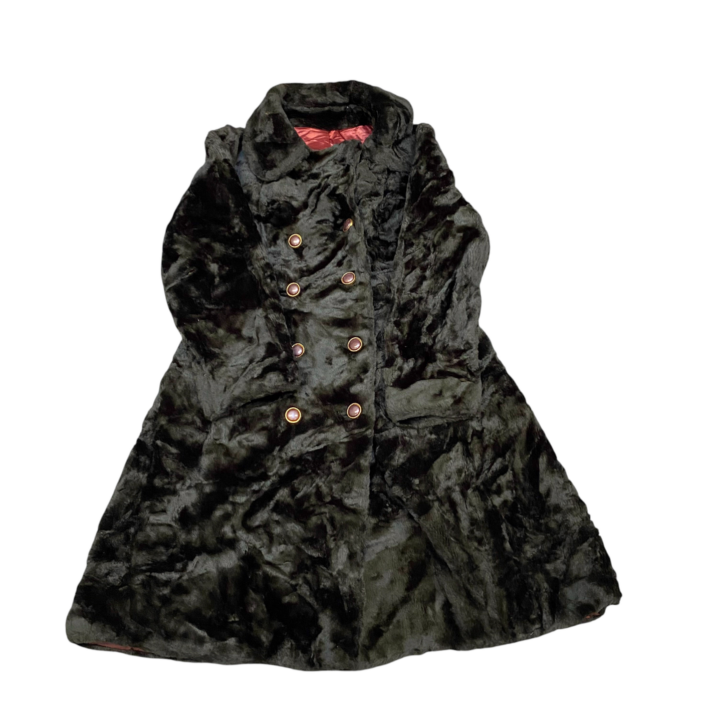 Womens Coat Medium Black Faux Fur Lined Double Breasted Long Sleeve Collared