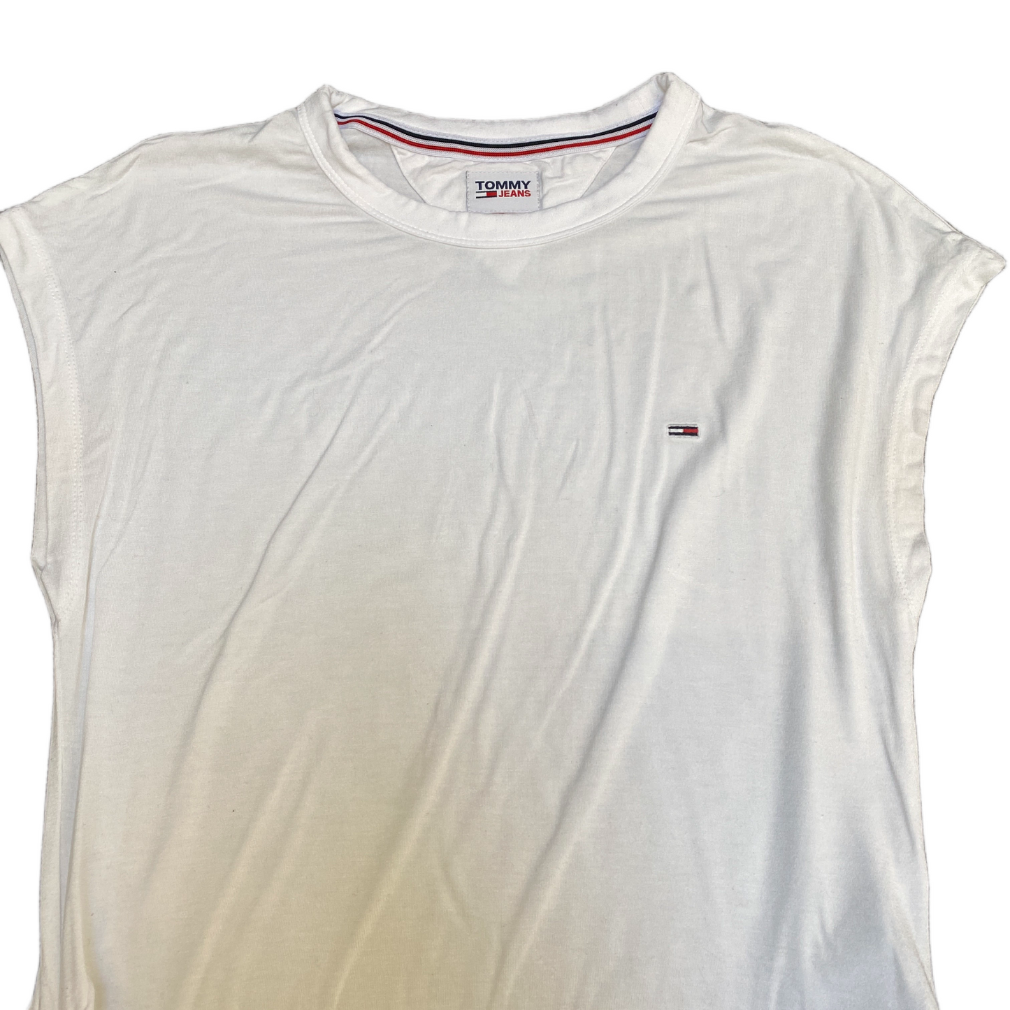 Tommy Hilfiger Shirt Womens Small White Stretch Drawcord Hem Sleeveless Tee