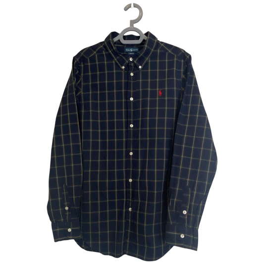 Ralph Lauren Shirt Womens Large Green Checkered Casual Small Red Polo Pony Logo