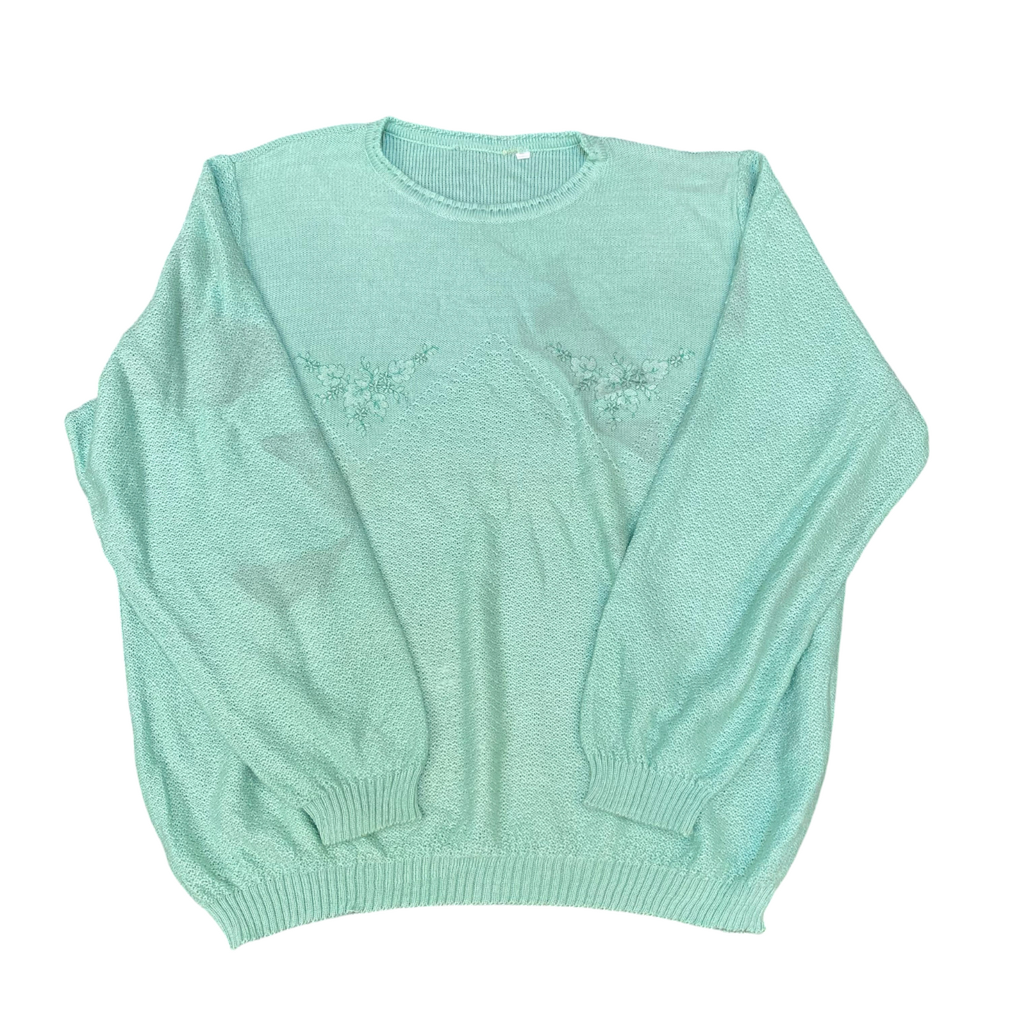 Jumper Womens Large Blue Knit Embroidered Long Sleeve Round Neck Pullover