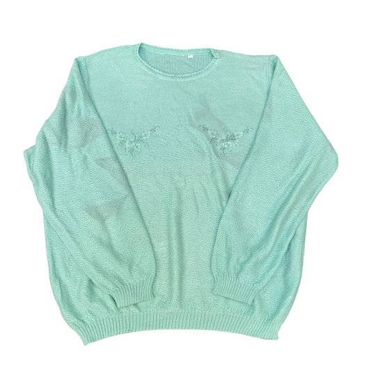 Jumper Womens Large Blue Knit Embroidered Long Sleeve Round Neck Pullover