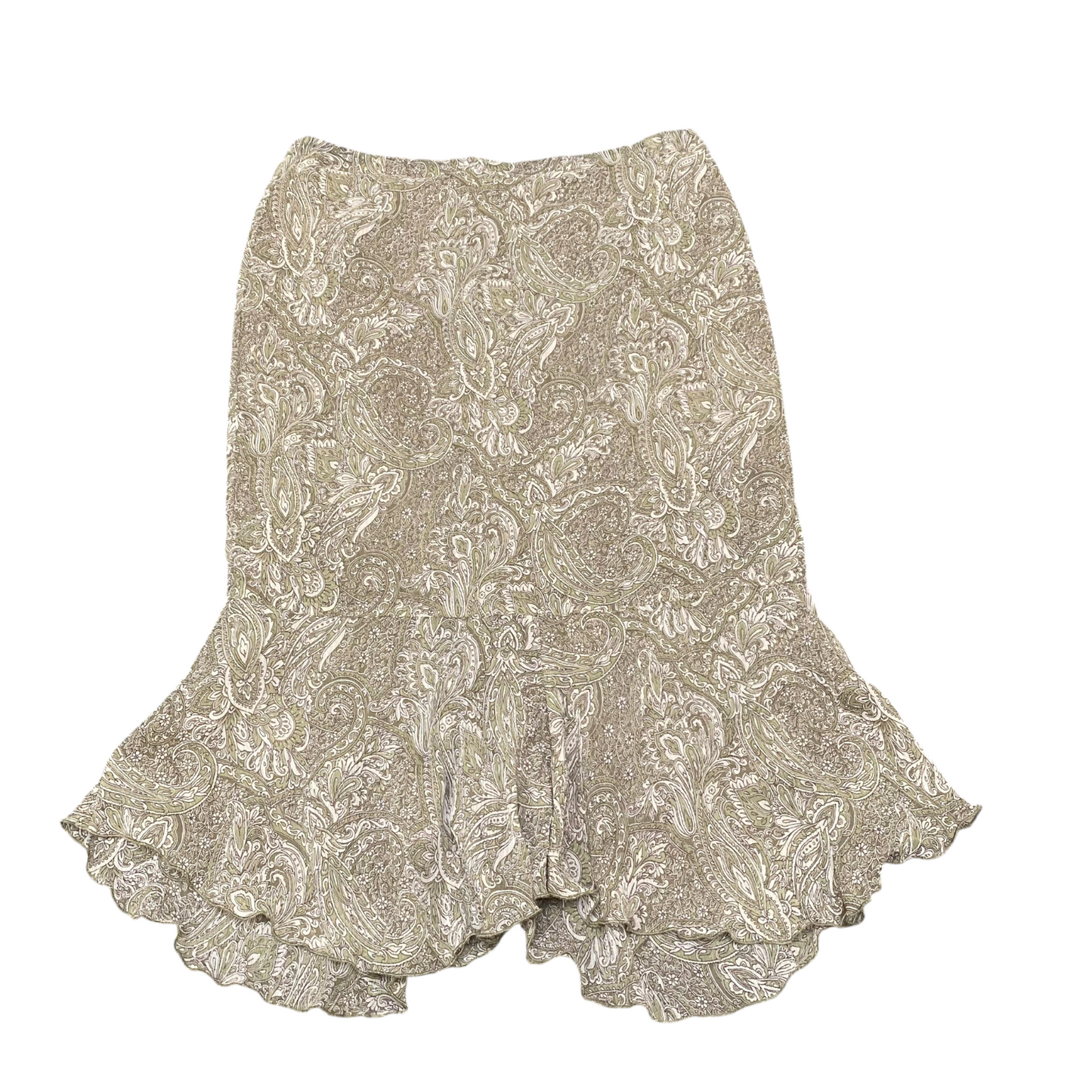 Mayerline Skirt Womens L Green Paisley Flared Hem Regular Fit Casual Pull On