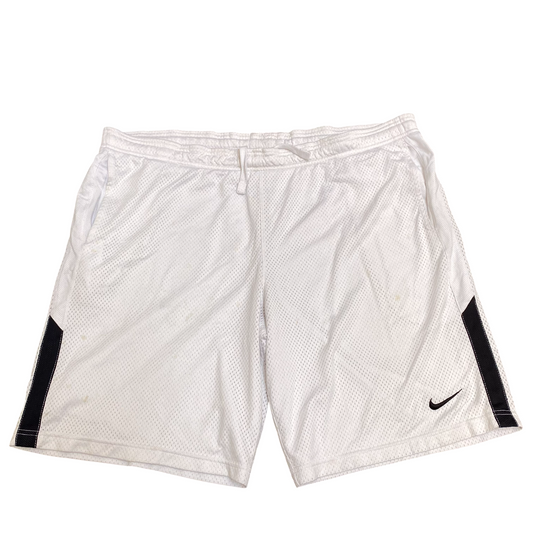 Nike Mesh Shorts Mens Large White Dri Fit Swoosh Logo Elastic Waist Drawstring