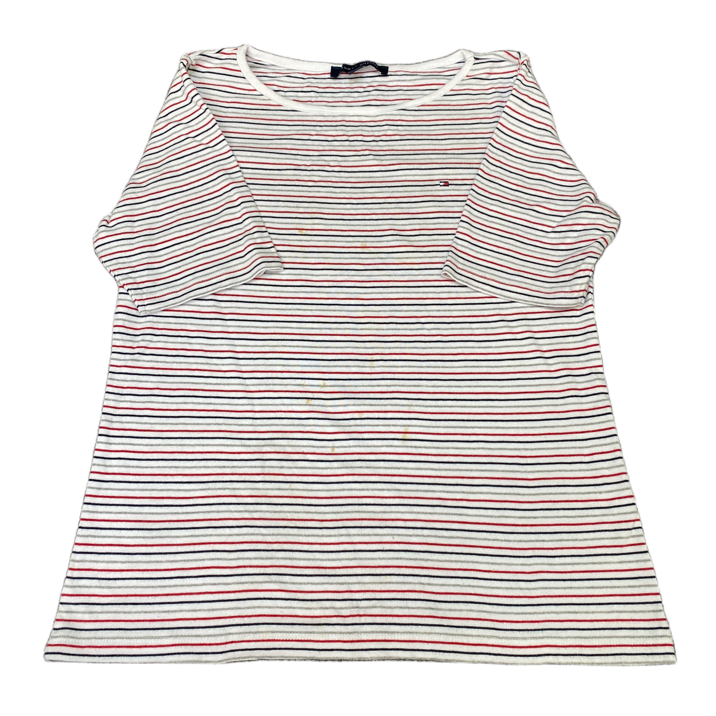 Tommy Hilfiger T-Shirt Women L Multi Striped Short Sleeve Pullover Summer Tee