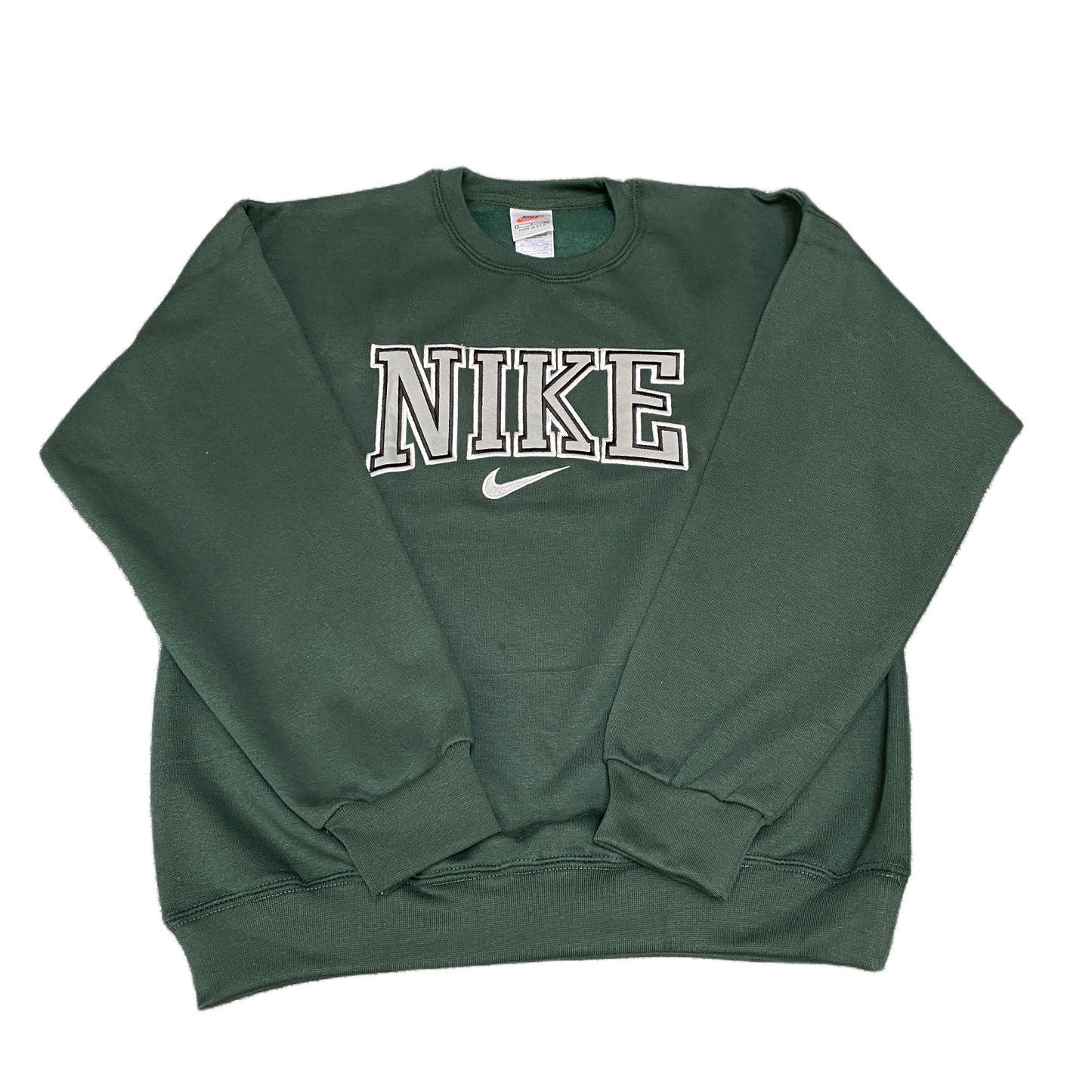 Nike Reworked Sweatshirt Mens Small Green Embroidered Spellout Logo Vintage Y2K