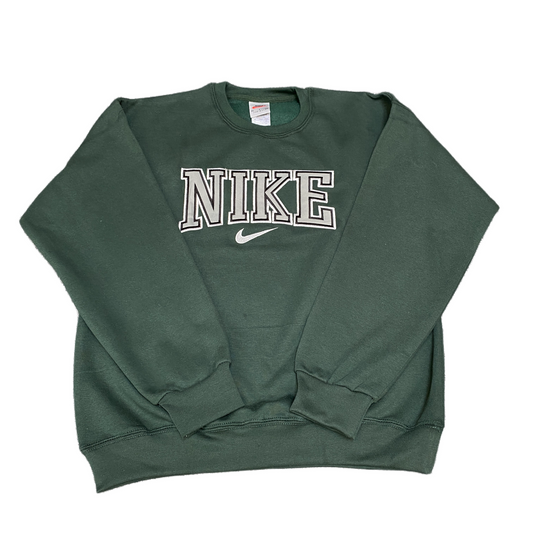 Nike Reworked Sweatshirt Mens Small Green Embroidered Spellout Logo Vintage Y2K