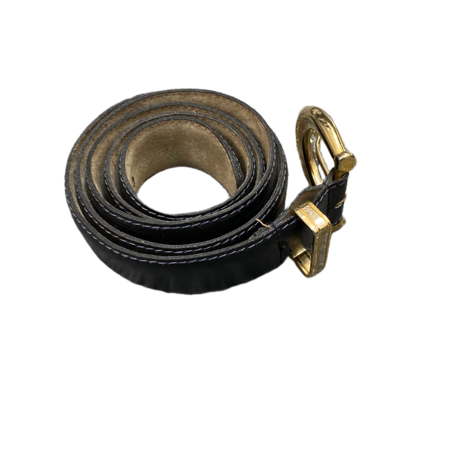 Waist Belt Mens Black Leather Classic Gold Tone D-Shape Pin Buckle 40 Inches