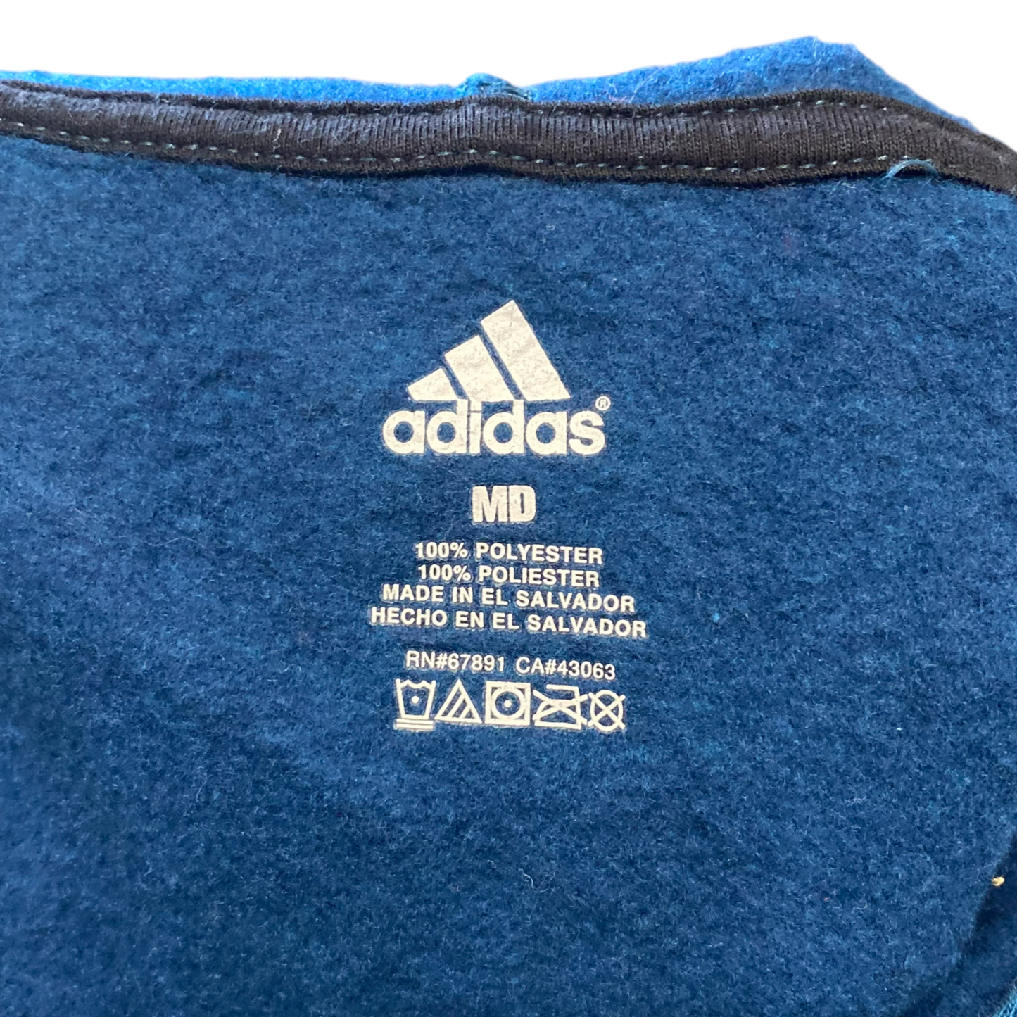 adidas Hoodie Womens MD Blue Fleece Lined 3 Stripes Panel Logo Vintage Pullover