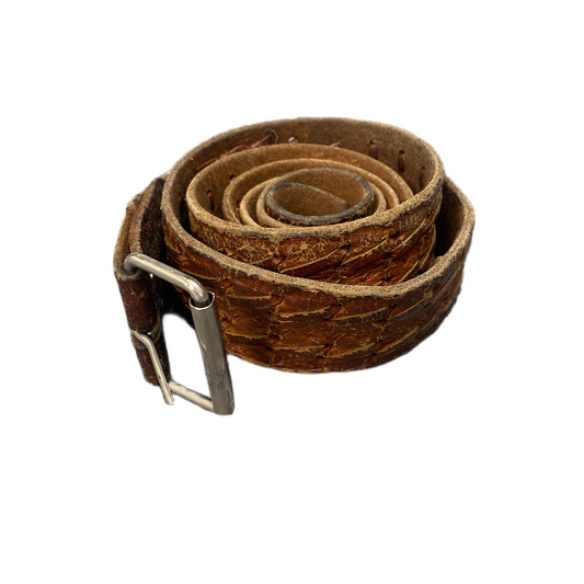 Waist Belt Mens Brown Leather Adjustable Silver Roller Pin Buckle 42.5 inches