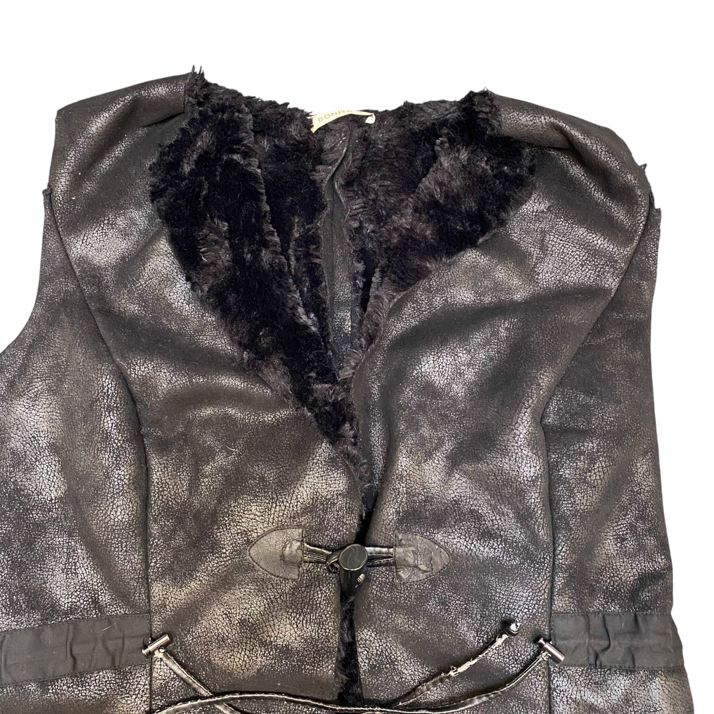 Bonita Faux Leather Vest Womens Medium Black Tie Waist Toggle Front Sleeveless