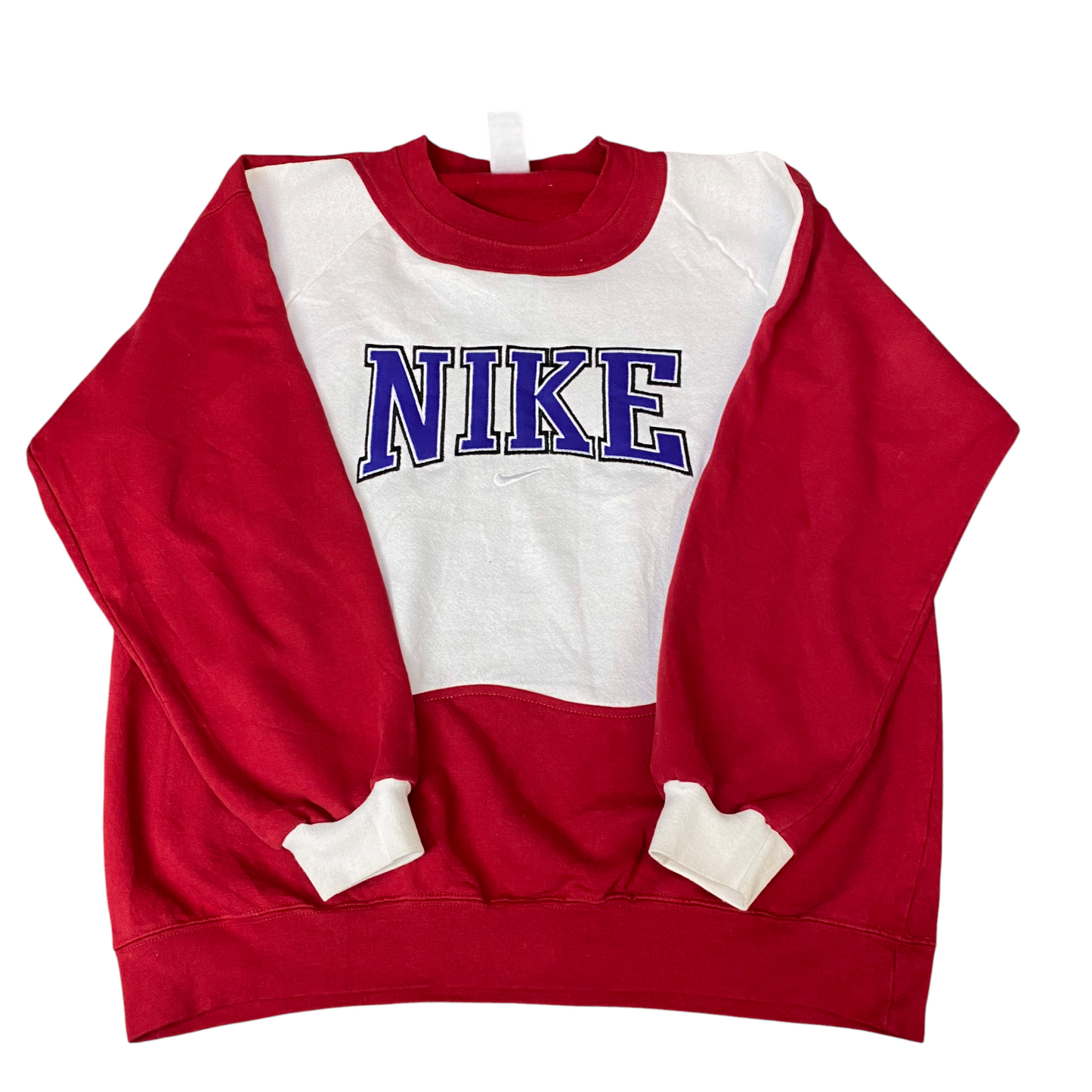 Nike Reworked Sweatshirt Mens L White Red Embroidered Spellout Logo Vintage Y2K