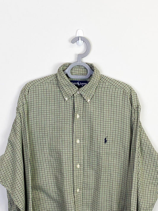 Ralph Lauren Shirt Mens Small Green Checkered Cotton Black Small Polo Pony Logo