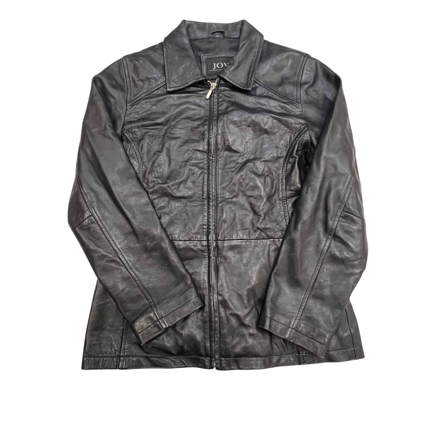 Joy Faux Leather Jacket Womens Medium Black Lined Long Sleeve Collared Full Zip