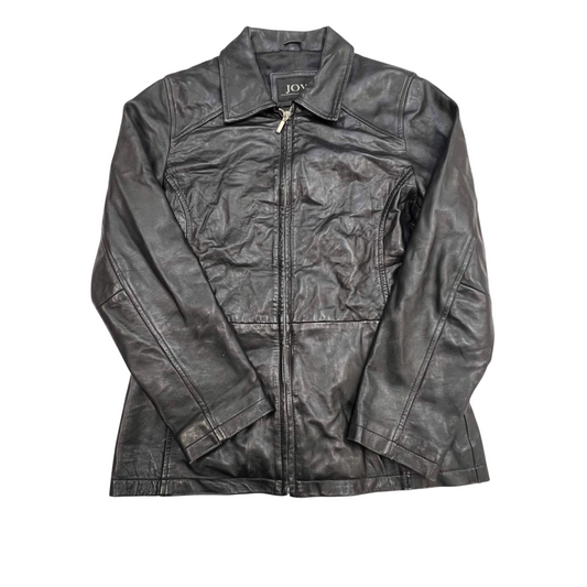 Joy Faux Leather Jacket Womens Medium Black Lined Long Sleeve Collared Full Zip