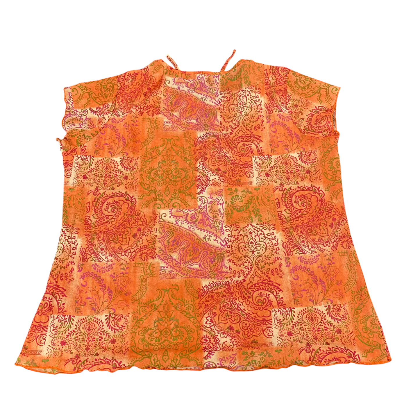 Blouse Top Womens M Multi Pasiley Print Keyhole Neck Cap Sleeve Casual Pullover