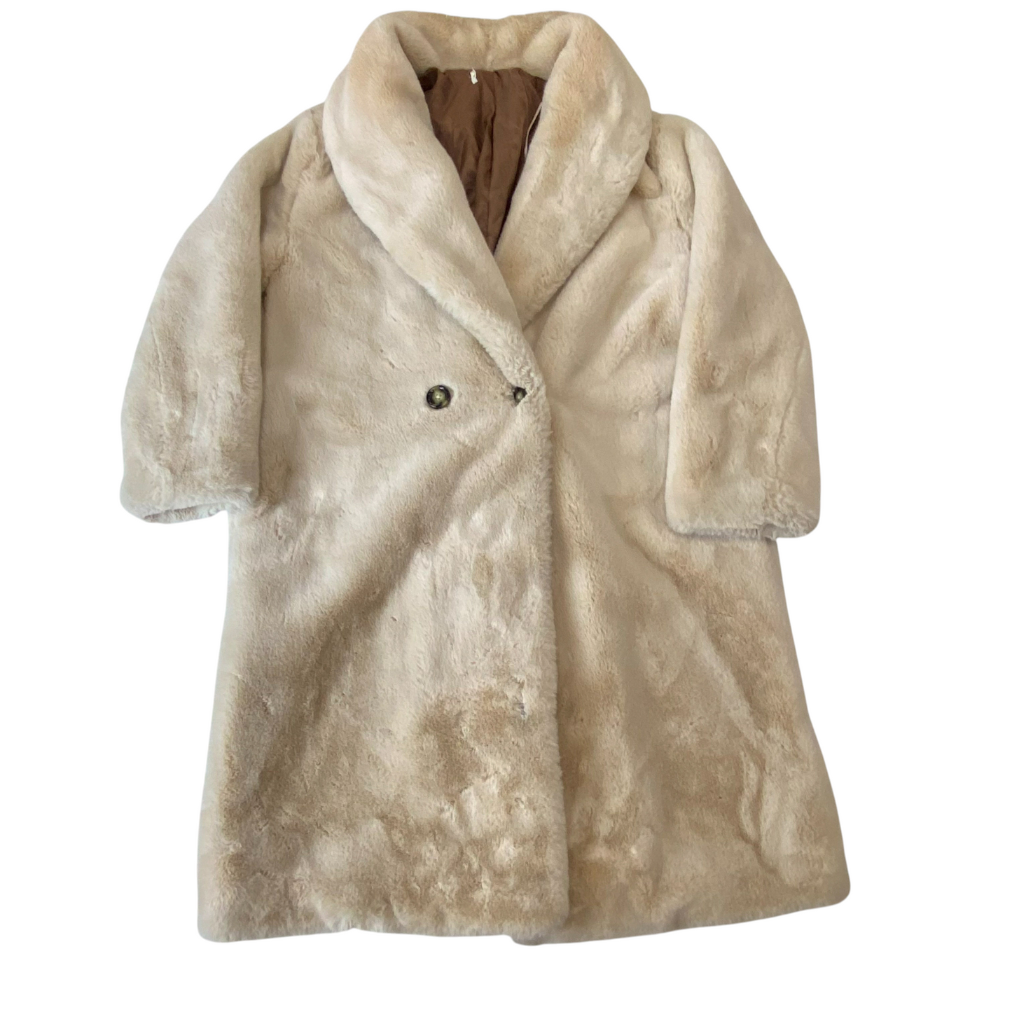 Womens Faux Fur Long Coat Large Beige Casual Long Sleeve Ultra-Soft Button Front