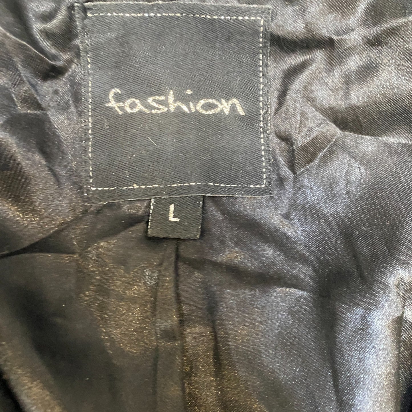 Fashion Leather Blazer Jacket Womens L Black Lined Notch Lapel Single Breasted
